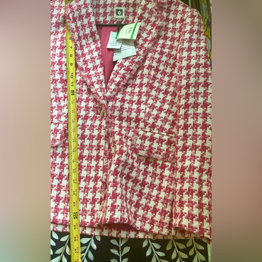 Anne Klein Pink Tweed Blazer โข Houndstooth โข Preppy, Coquette, Boss Babe, Office - Picture 6 of 8